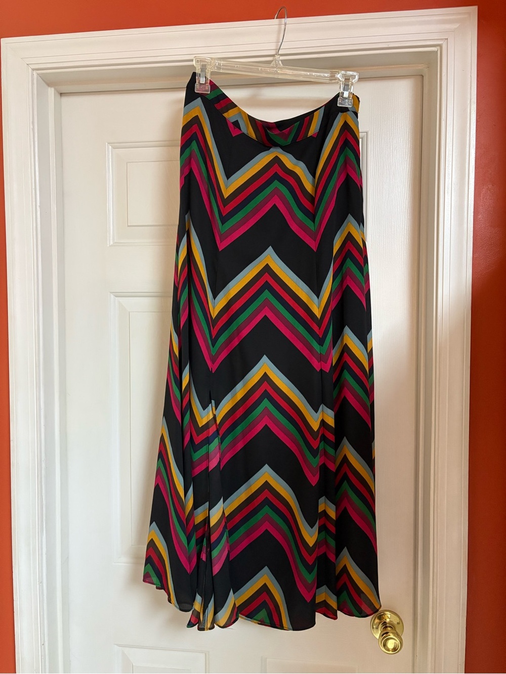 V Cristina Chevron Maxi Skirt in Black with Pink, Green & Mustard